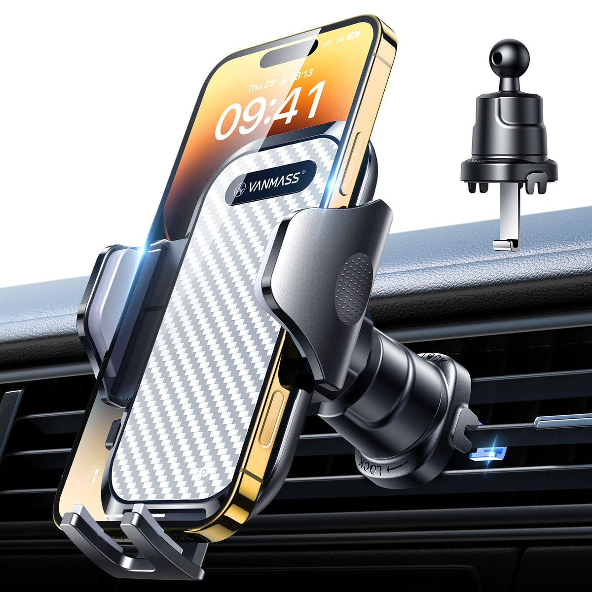 VANMASS Phone Holders for Your Car Ultimate Military-Grade Car Phone Holder MountใPatent & Safety Certsใ Upgraded Shockproof Truck Air Vent Phone Mount for iPhone 17 Pro Max 16 Samsung Android,Blue