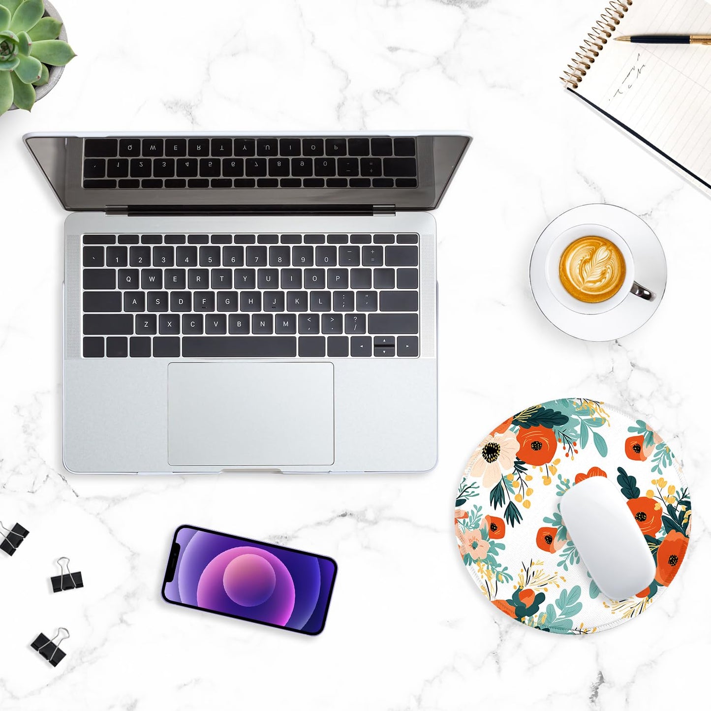 ITNRSIIET Round Mouse Pad with Stitched Edge Premium-Textured Waterproof Non-Slip Rubber Base Desktop Protection Mat Diameter 8.7 inches, Beautiful Flowers