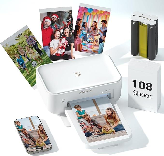 HPRT 4x6 Photo Printer with 108 Sheets & 2 Ribbons - Dye Sublimation Wireless Portable Photo Printer for iPhone & Android Smartphones, Home & Travel Picture Printing, Ideal Gift