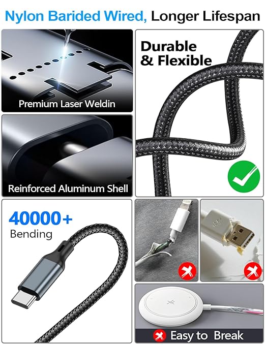 4-in-2 Multi Charging Cable for Apple Watch Charger/Samsung/iPhone Charger,Car/Office/Camping/Travel Essentials,Type C Cable Cord for iWatch Ultra/10-2/iPhone 16-11/Samsung S25-S20,iPad,airPods-Black