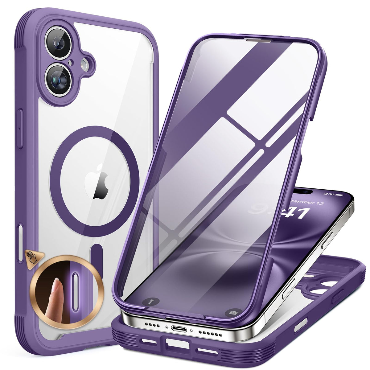 Miracase for iPhone 13 Case 6.1'',Full-Body Magnetic Clear Bumper Case with Built-in 9H Tempered Glass Screen Protector,Military Drop Protection Outdoor Phone Case — iPhone 16