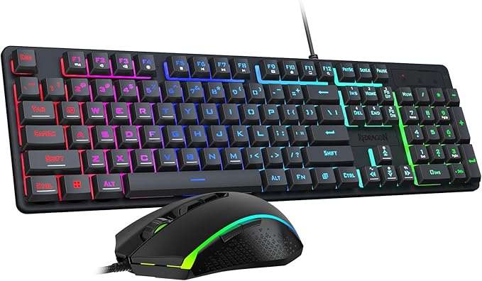 Redragon S107KS Wireless Gaming Keyboard and Mouse, RGB Backlit, 3 Mode (Wired/2.4G/BT), Up to 10,000 DPI Gaming Mouse with Software, Ultra Lightweight 65g, 25 Key Anti-Ghosting Keyboard for PC