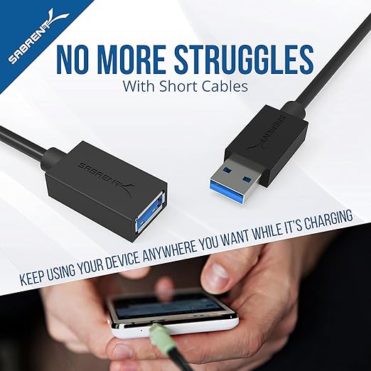 SABRENT USB 3.0 Extension Cable, A-Male to A-Female, 6ft, Black (CB-3060)