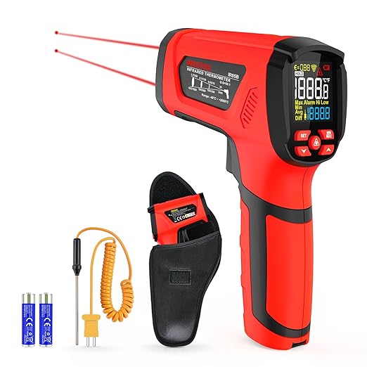 Infrared Thermometer Temperature Gun, -40℉-3632℉, High Temp Thermometer with Thermocouple Probe, Non-Contact 50:1 Pyrometer Dual Laser Thermometer Gun for Engine, Kiln, Forging, Industrial