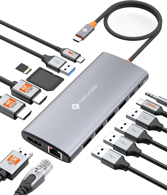 USB C Docking Station Dual HDMI Adapter, 11 in 1 Multi Display Docking Station Dual Monitor with 2 HDMI, VGA, 100W PD, 4 USB, USB C Hub Multiport Dongle Compatible with MacBook/Dell/HP/Lenovo Laptops