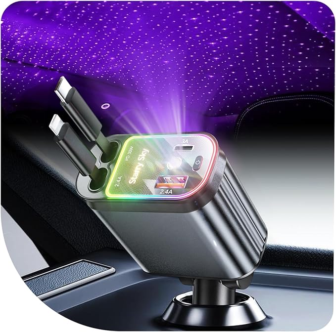 84W Retractable Car Charger,Car Phone Charger USB C Fast Charge for iPhone
