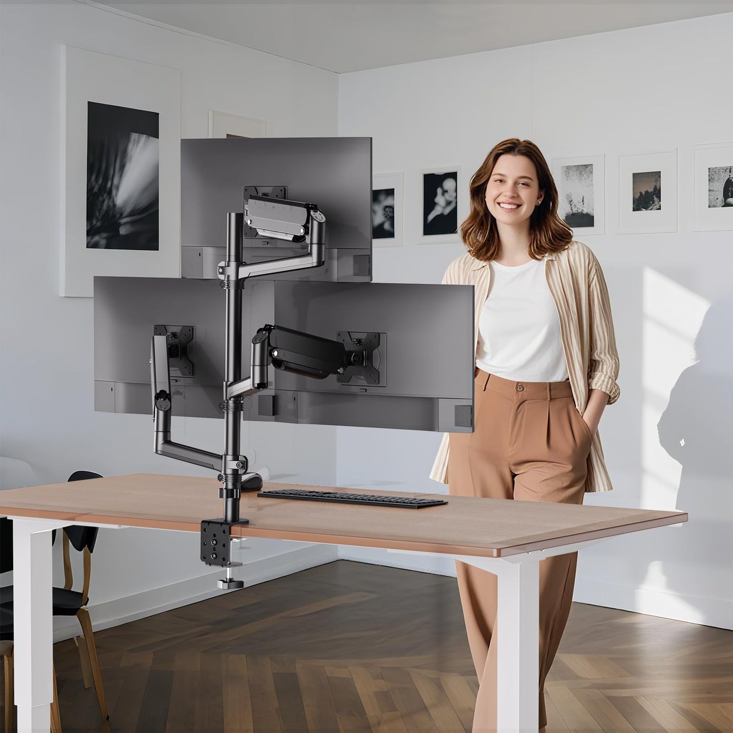 WALI Stacked Triple Monitor Mount for 13-34 inch Screens, 19.8 lbs per Arm