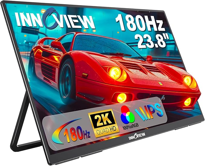 InnoView 23.8 Inch 2K 100Hz Large Portable Monitor ∆E<2 100% sRGB Fast IPS Portable Gaming Monitor QHD w/180° Adjustable Stand USB-C HDMI Laptop Monitor for PS5/4 Desktop MacBook Switch Xbox 2560X1440