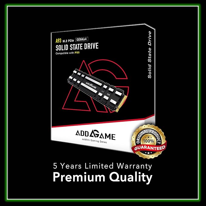 Addlink A93 4TB Storage Expansion for PS5 Console with Heatsink, Up to 7400mb/s, Gen 4 PCIe NVMe m.2 2280, SLC Cache Internal Solid State Drive(ad4TBA93M2P)