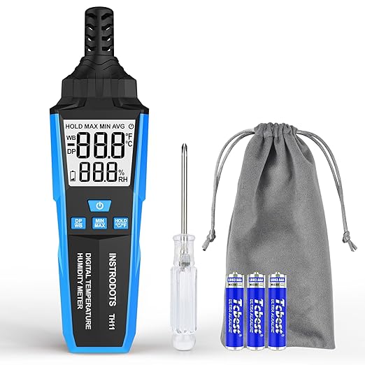 INSTRODOTS Temperature Humidity Meter, High Precision Thermometer Hygrometer with Ambient, Dew Point, Wet Bulb Thermometer, Dual Display Temperature & Humidity with LCD Backlight