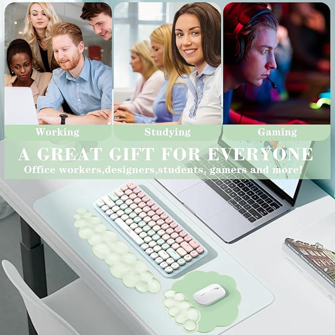 Gel Cloud Keyboard and Mouse Wrist Rest, Cute Wrist Support and Arm Support Rest for Typing Pain Relief,Suitable for Office/Computer/Laptop/Gaming Set-Green