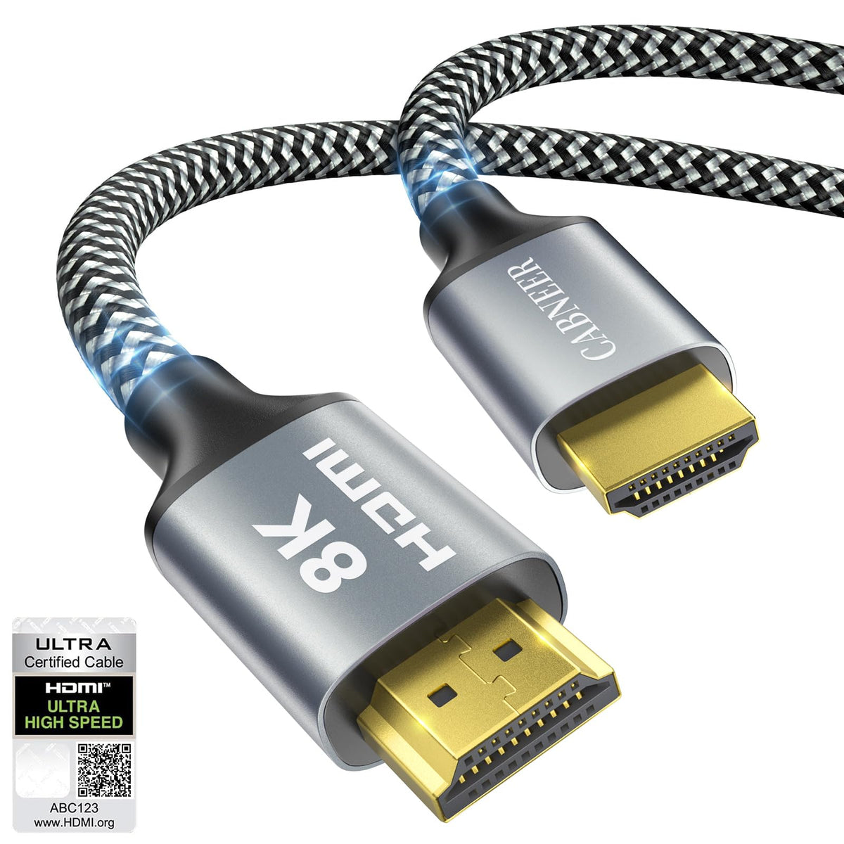 CABNEER 8K HDMI Cable 4 ft, 48Gbps High Speed HDMI 2.1 Cable, HDMI Cord 8K@60Hz 4K@120Hz Support for HDR eARC HDCP 2.2&2.3, HDMI Cable 2.1 Compatible with HDTV, Laptop, Monitor, PC
