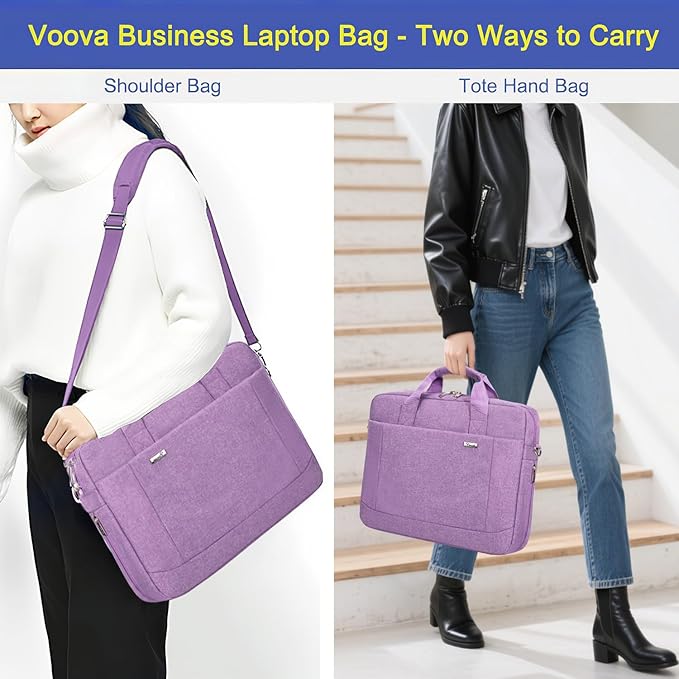 Voova Laptop Bag Case 15 15.6 16 Inch, Computer Sleeve Messenger Bag with Shoulder Strap Expandable Waterproof Business Briefcase for Men Women to Work Travel School, Fit 14-16 Inch Laptop, Lavender