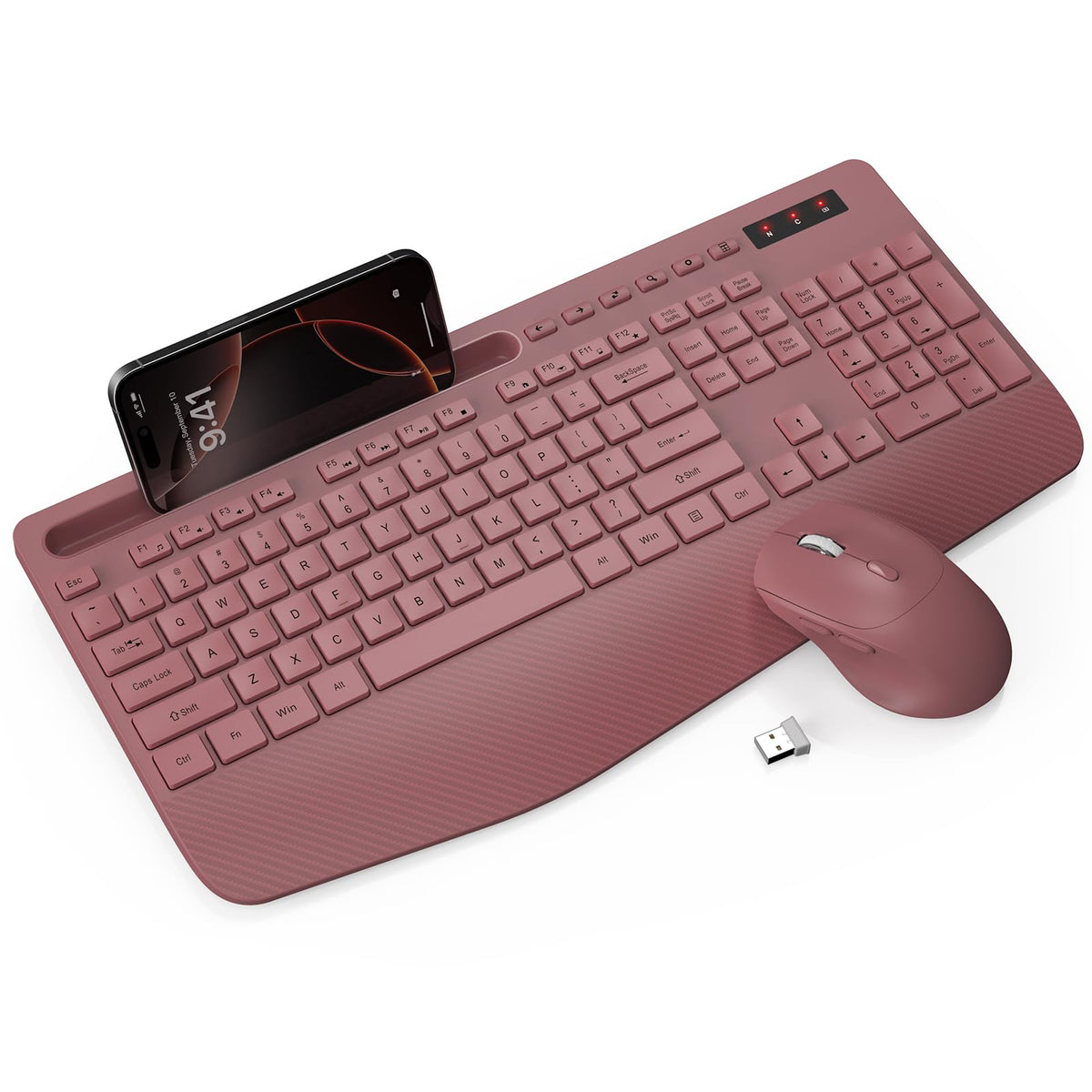 Wireless Keyboard and Mouse Combo - Full-Sized Ergonomic Keyboard with Wrist Rest, Phone Holder, Sleep Mode, Silent 2.4GHz Cordless Keyboard Mouse Combo for Computer, Laptop, PC, Mac, Windows (Green)