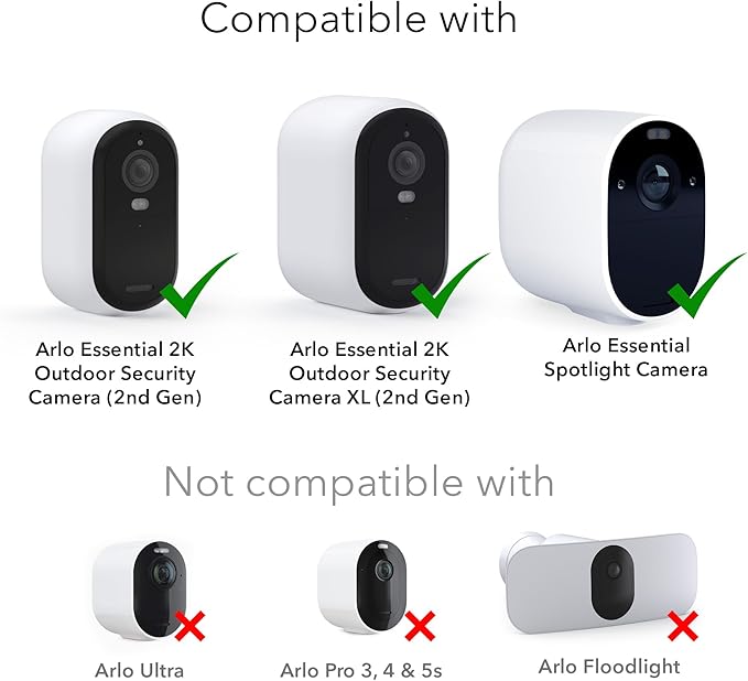 Wasserstein Solar Panel Compatible with Arlo Essential 2K Outdoor Security Camera (2nd Gen) / XL (2nd Gen) & Essential Spotlight (Camera NOT Included)- (1-Pack, White)