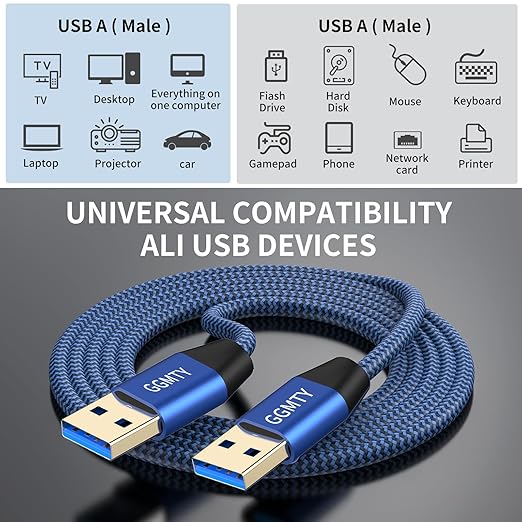 USB to USB Cable 15FT,Durable Braidedfor USB 3.0 Male to Male Type A to Type A Cable Data Transfer Compatible with Hard Drive, Laptop, DVD Player, TV, USB 3.0 Hub, Monitor, Camera, Set Up Box and More