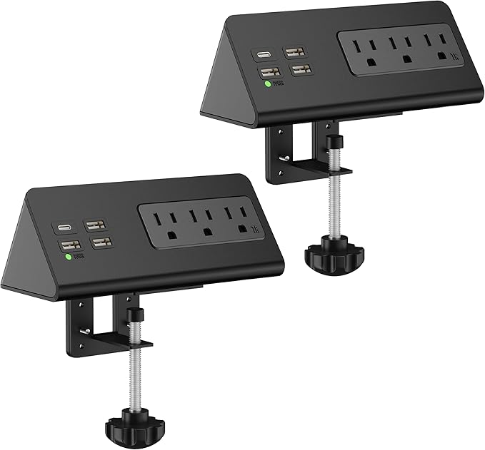 Nightstand Edge Mount Power Strip with USB-C Ports Tabletop Surge Protector Desk Clamp Power Sockets with 3 AC Outlets &4 Fast Charging USB Ports for Home Office Hotel and Dormitory