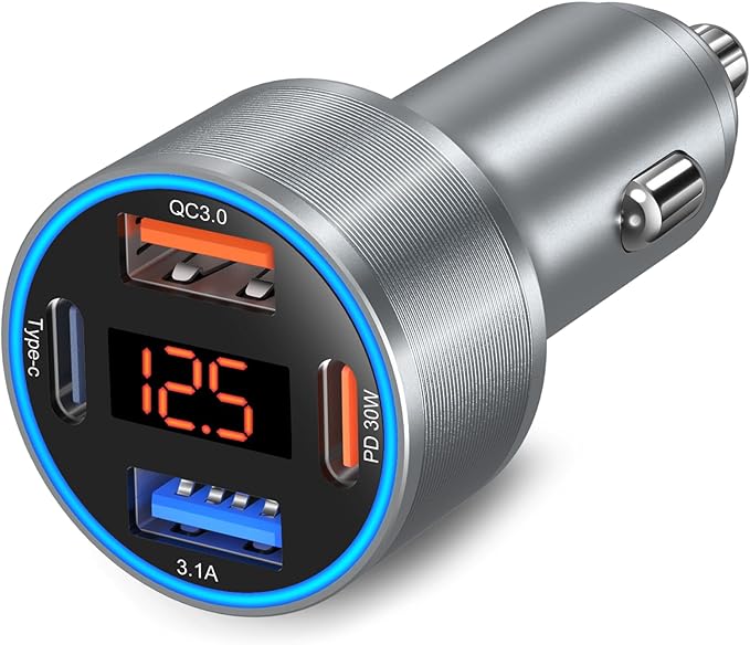 USB C Car Charger with Voltage Display, 3 Pack 65W Super Fast Charging Car Phone Charger Dual USB-A & USBC Cargador Carro Cigarette Lighter Adapter Volt Meter for iPhone,Samsung,Tablet