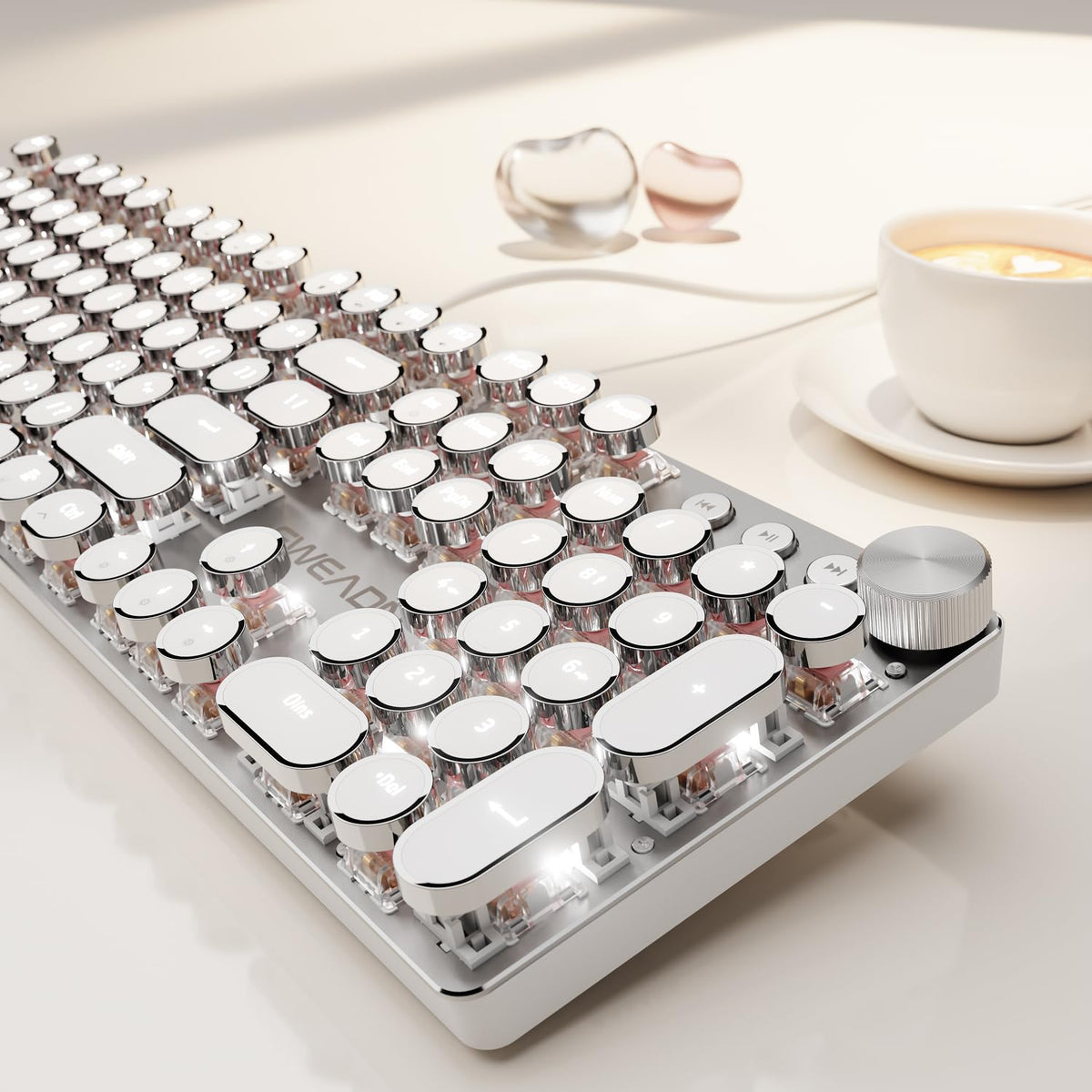 Wired Typewriter Mechanical Keyboard, Retro Punk Keyboard with Media Knob