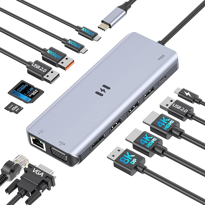 USB C Docking Station 4 Monitors,13 in 1 Laptop Docking Station 3 Monitors