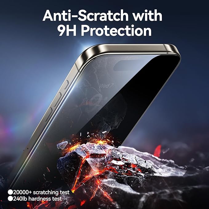 SMARTDEVIL 2 Pack for iPhone 15 Pro Privacy Screen Protector, Military-Grade Shatterproof Protection, 9H Hardness, Anti-Spy Privacy Tempered Glass, Easy Installation,No Bubble