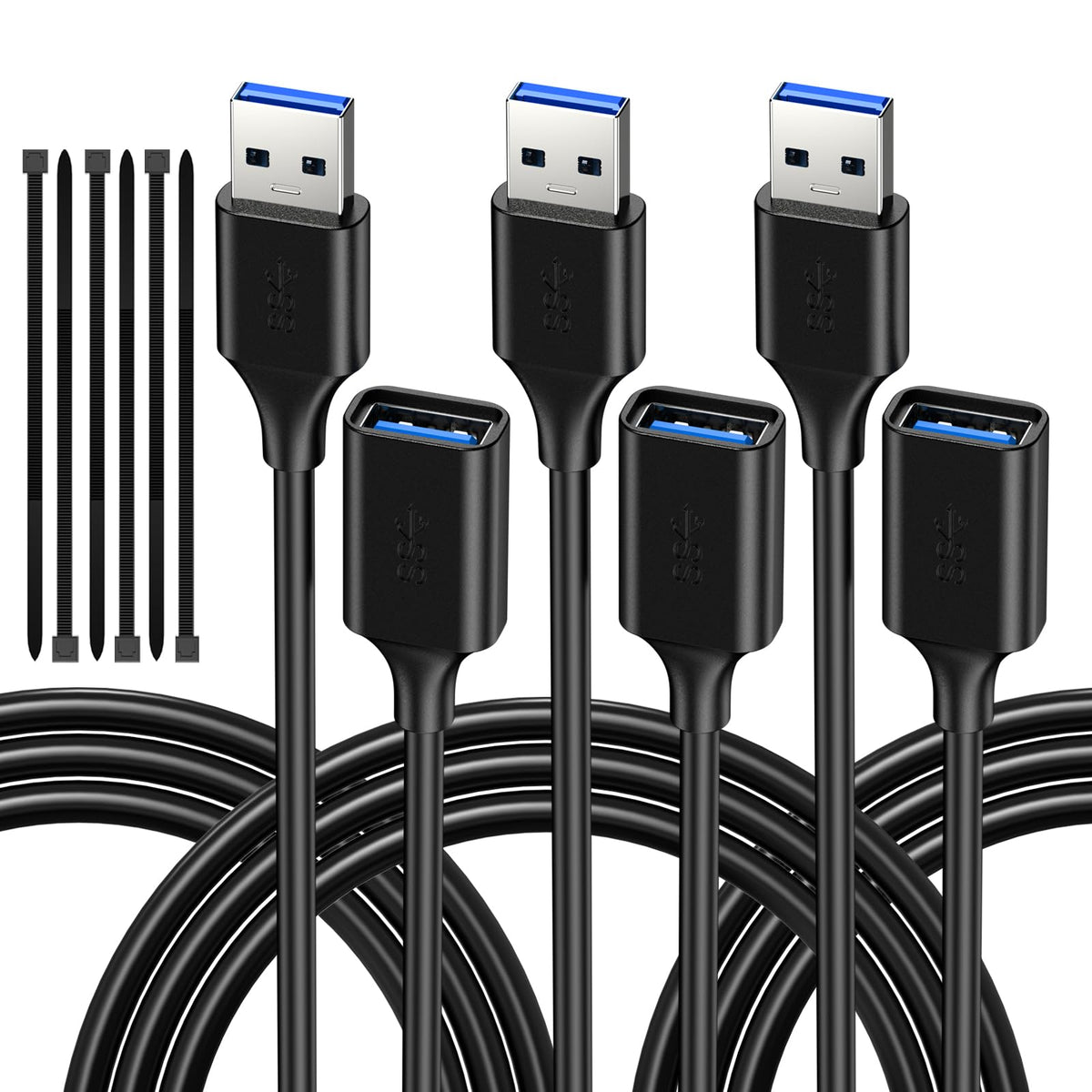 USB Extender Cord 13FT(2 Pack), USB 3.0 Extension Cable, USB A Male to Female, Compatible for USB Flash Drive, Hard Drive, Card Reader, Webcam, Printer, Keyboard, Mouse, Playstation, Xbox, VR Headset