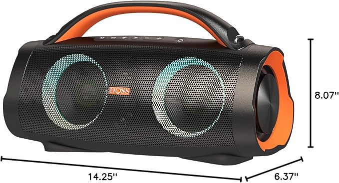 DOSS Extreme Boom Pro Bluetooth Speaker with 100W Stereo Sound, Rich Bass, IPX6 Waterproof, 20H Playtime, Power Bank, Mixed Color Light, Portable for Outdoor, Camping, Beach - Orange