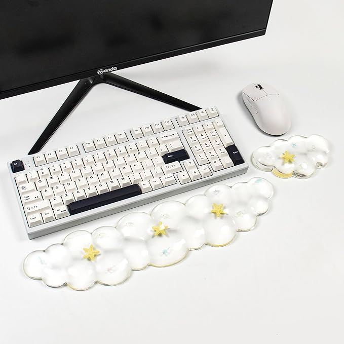 Gel Keyboard and Mouse Wrist Rest Set – Clear Cloud Wrist Rest for Computer Keyboard 60%/68%/75%, Comfort & Support for Typing and Gaming (Cute Starfish)
