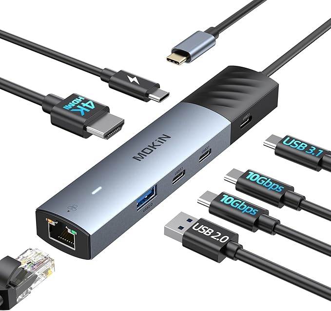 MOKiN 7 in 1 USB C Dongle with HDMI, microSD/SD Card Reader, Data Port, 100W PD, 2 USB 3.0 for MacBook Pro/Air, Dell XPS, Lenovo Thinkpad