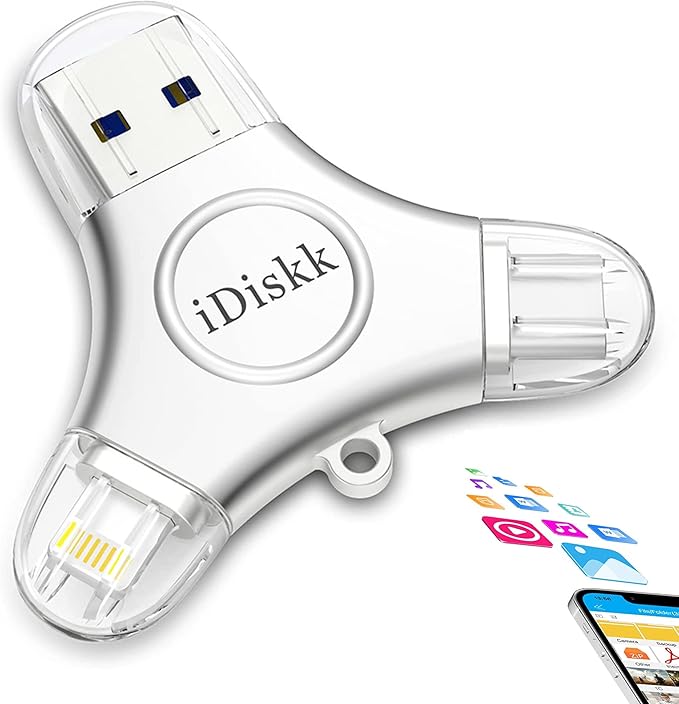 iDiskk MFi 128GB iPhone Flash Drive USB-C 3in1 Photo Stick for Android