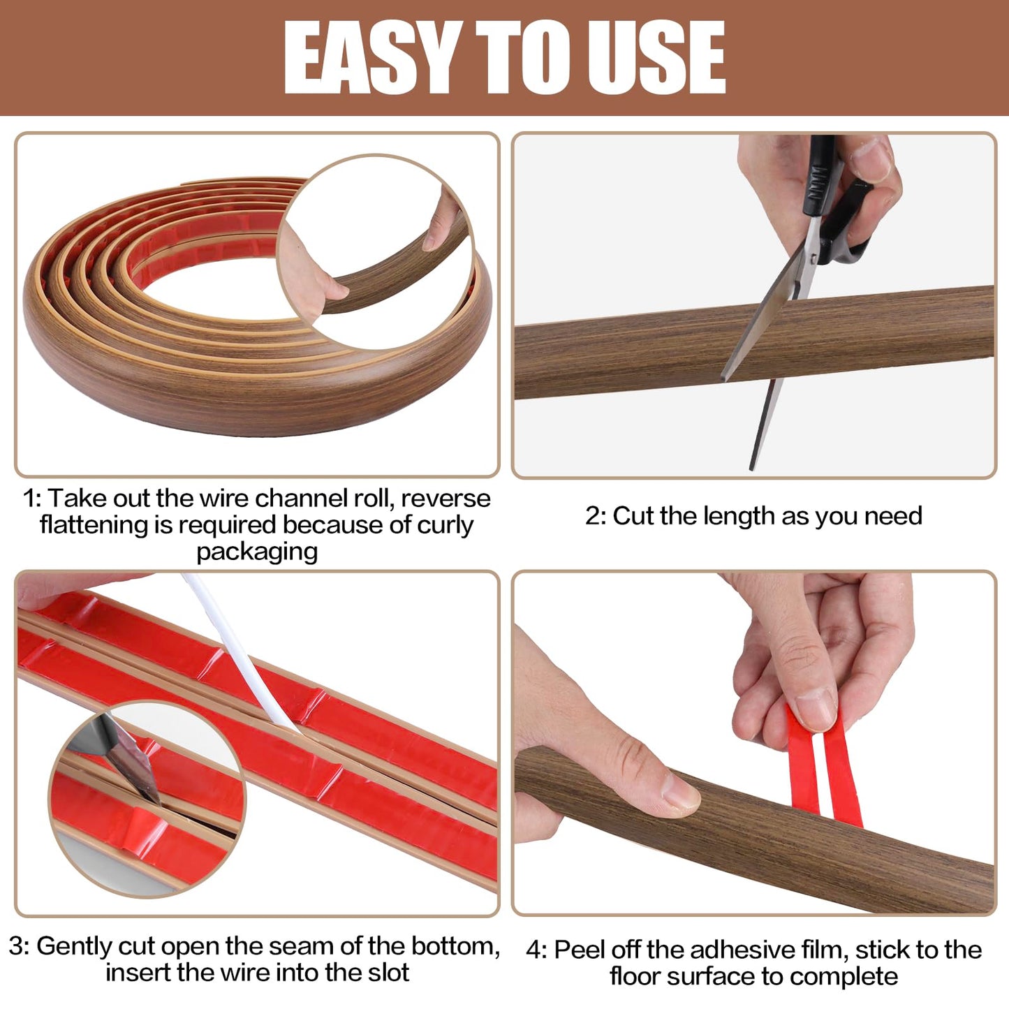Floor Cord Cover Cable Cavity Self Adhesive Cord Hider Floor 10FT Floor Cable Management Power Cord Protector Floor Electric Cord Covers for Offices, Gym, Exhibitions (Misty Brown Wood, 1.18" x 20')