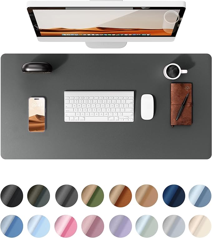 YSAGi Leather Desk Pad Protector, Office Desk Mat, Large Mouse Pad, Non-Slip PU Leather Desk Blotter, Laptop Desk Pad, Waterproof Desk Writing Pad for Office and Home (Light Grey — 23.6" x 13.8"