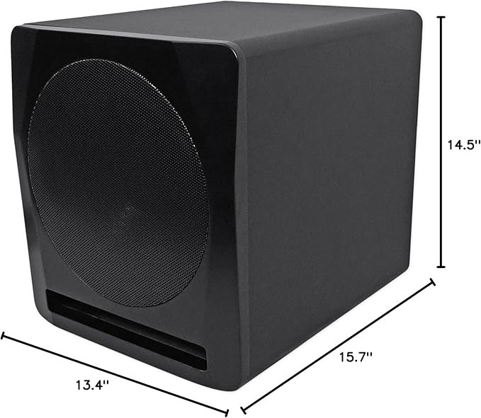 Rockville APM10B Active Studio Subwoofer in Black, 10"", 400W, MDF Wood, RCA/XLR/Optical, Front-Firing Port, Perfect for Studios and Music Production