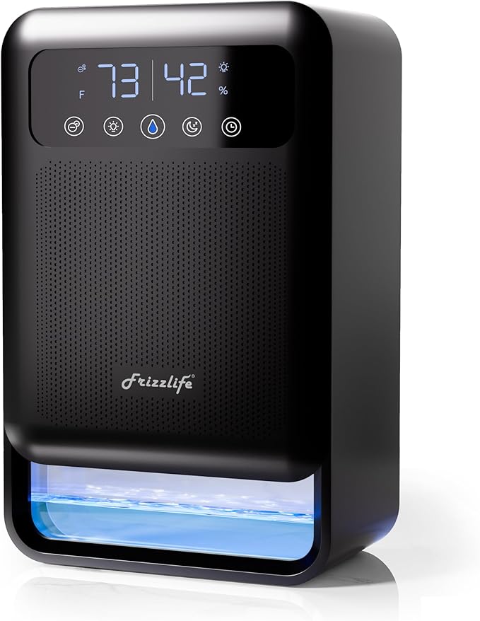 Frizzlife DH80 Air Dehumidifier, 135oz Water Tank W/Purifying Function, Quiet Small Dehumidifiers With Sleep Mode For Home, Bedroom, Bathroom, Basement W/Auto Shut Off, 7 Colors LED Light
