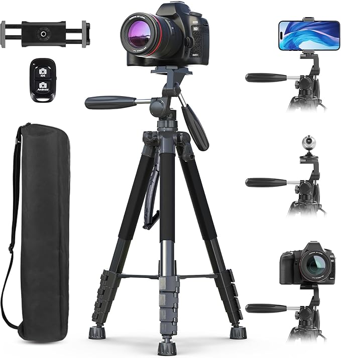 UBeesize 67” Camera Tripod with Travel Bag, Cell Phone Tripod with Bluetooth Remote and Phone Holder, Compatible with All Cameras, Cell Phones, Projector, Webcam, Spotting Scopes