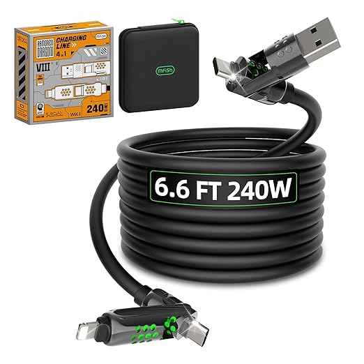 MFish 4 in 1 USB C Charging Cable, 6.6FT Coiled Fast Charging Cable