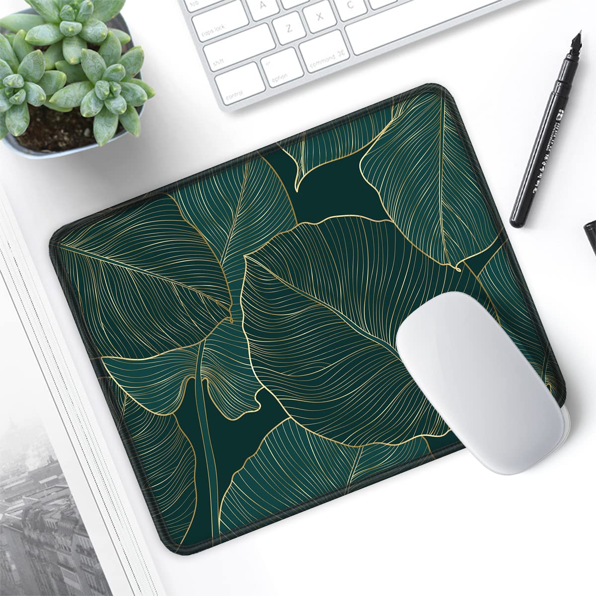 ITNRSIIET Mouse Pad with Stitched Edge Premium Textured Smooth Precise Operation Waterproof Washable Non-Slip Rubber Base Desktop Protection Mat, 10.2×8.3×0.12 inches, Palm Texture