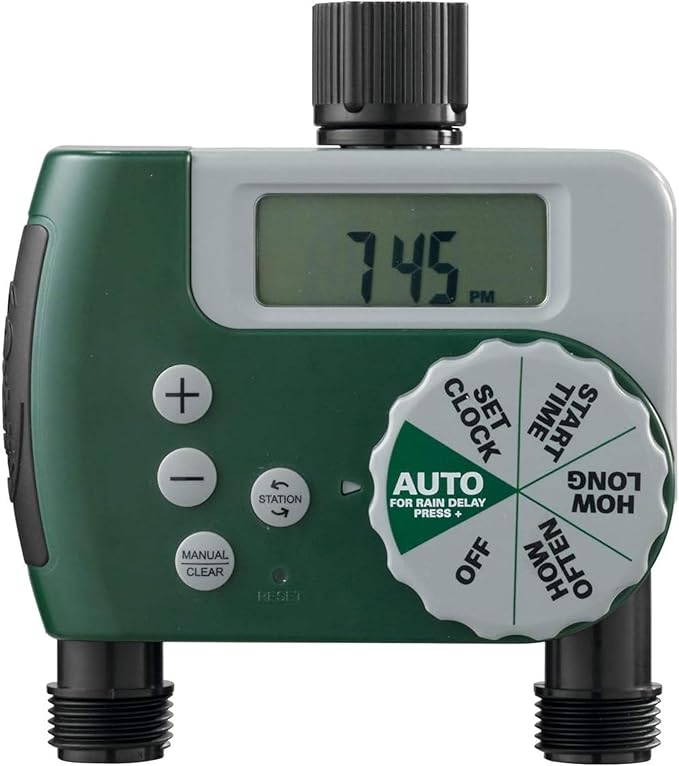 Orbit Programmable Digital Hose Watering Timer - 2 Outlet - Battery Powered - with LCD Screen - Built-in Rain Delay - Water-Resistant - 58910