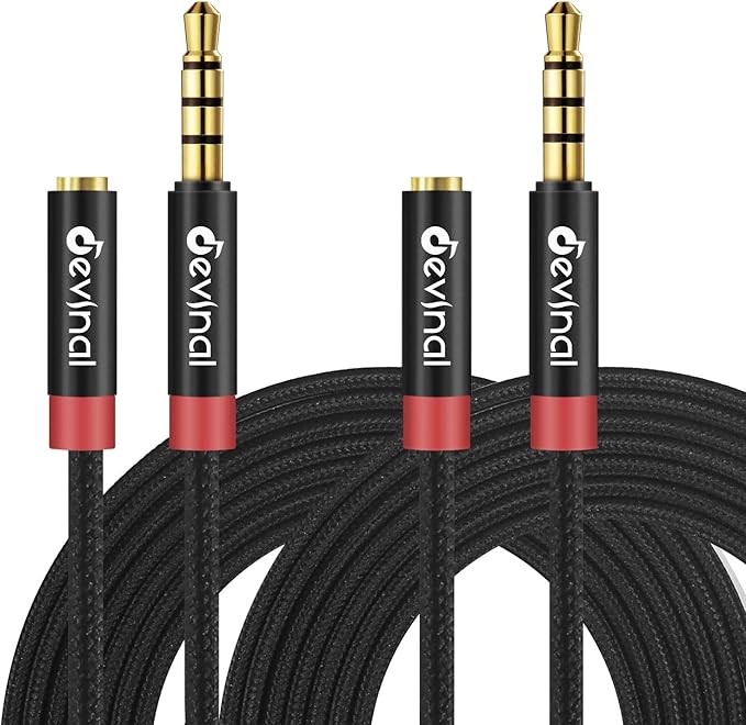 Devinal 3.5mm TRRS Headphone Extension Cable, 1/8" inch Female 4-Pole to Male Extension Cord, Mini-Jack Aux Stereo Audio Connector 10Ft/3M (2 Pack)