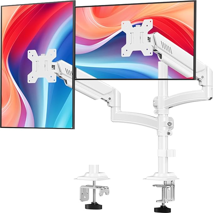 Dual Monitor Stand for 2 Screens up to 32 inch, Vertical Stacked Dual Monitor Mount, Full Motion Adjustable Tall Double Monitor Desk Mount, Each Arm Holds 4.4-22lbs, VESA 75/100mm, Freelift
