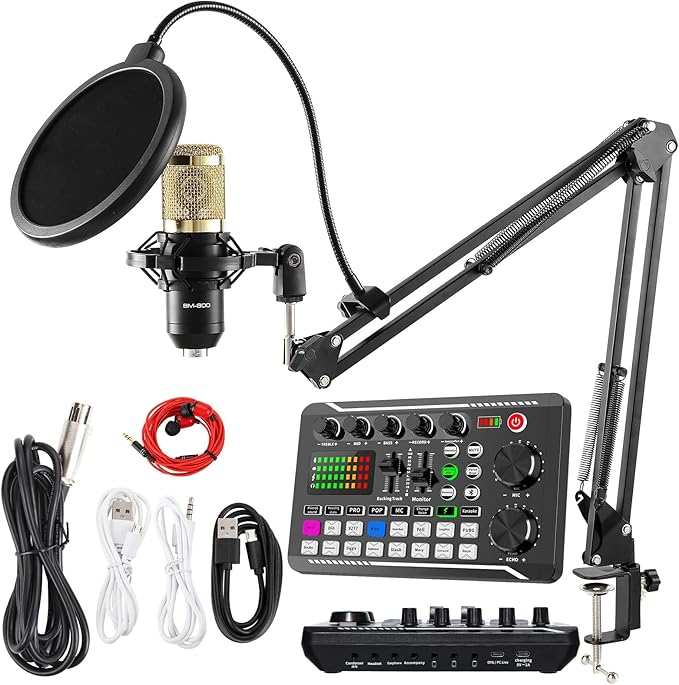 SINWE Live Sound Card Audio Mixer,Podcast Production Studio Equipment