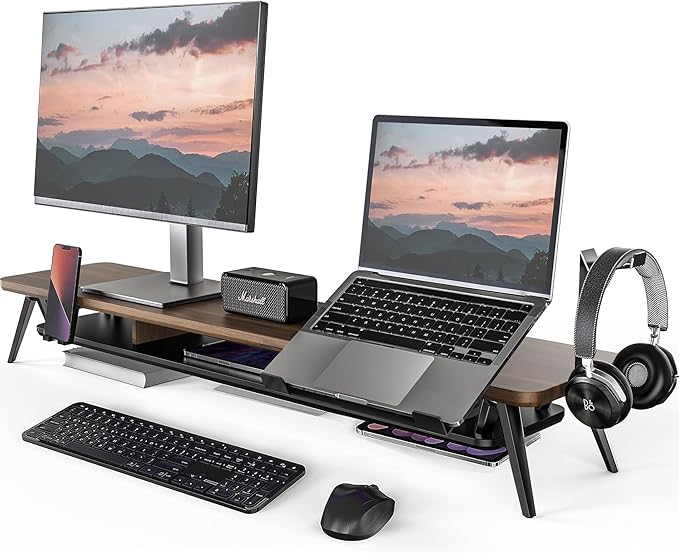 Fenge 42.5-Inch Monitor Stand Riser with Laptop, Phone & Headphone Holders