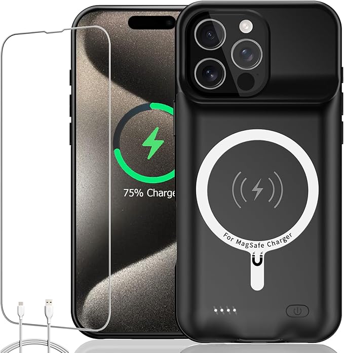 Battery Case for iPhone 13 Pro Max, Upgraded 12000mAh Rechargeable Portable Extended Battery Pack Supported Qi Wireless Charging Case Compatible with iPhone 13 Pro Max (6.7 inch) Charger Case (Black)