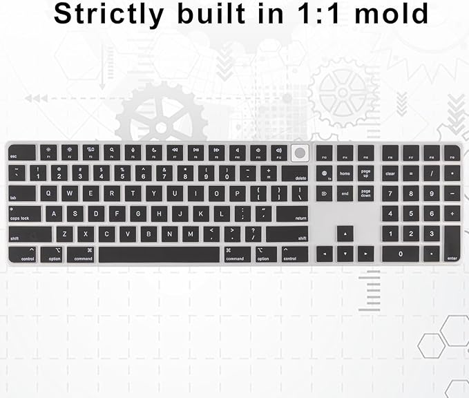 Allinside Black Keyboard Cover for Mac Magic Keyboard with Touch ID and Numeric Keypad A2520 US Layout
