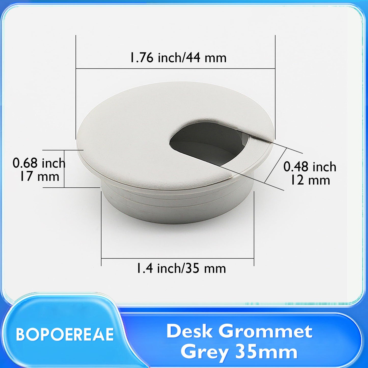 BOPOREAE Desk Grommet 1-3/8" (35 mm), Desk Cord Hole Cover, Cable Grommet ABS Plastic, Desk Hole Grommet for Office and Home Table Cable, Detachable Cable Cord Organizer (Light Grey 8 Pcs)