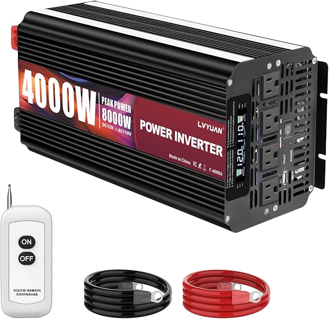 LVYUAN 5000 Watt Power Inverter 12V to 110V 120V with 4 AC Outlets, LCD Display, Wireless Remote Control for Vehicle, Solar System, Heavy Duty, RV, Truck, Off Grid, Camping