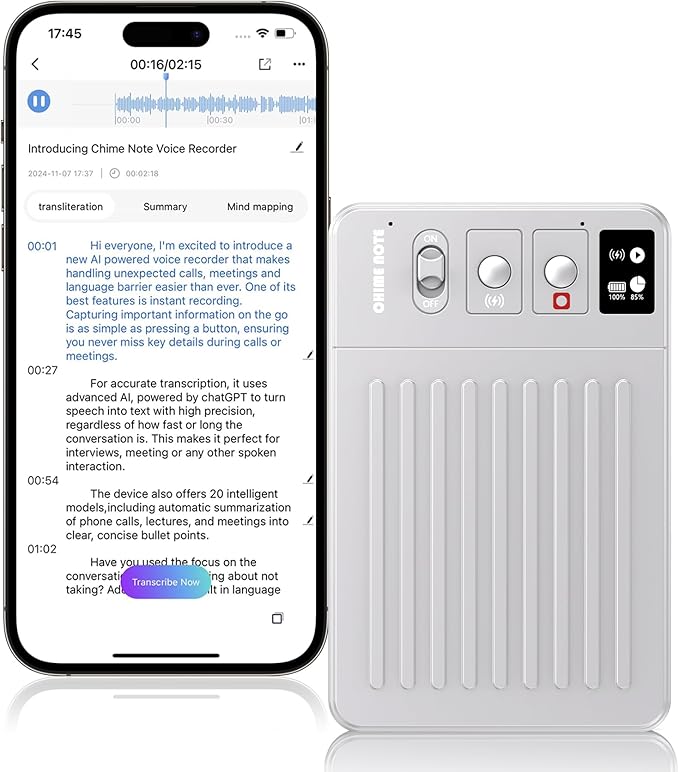 64GB AI Voice Recorder with Voice Activated, Transcription & Summary — Magnetic Digital Voice Recorder for Lectures & Meetings, Noise Reduction, USB-C Rechargeable, ClicoByte Chime