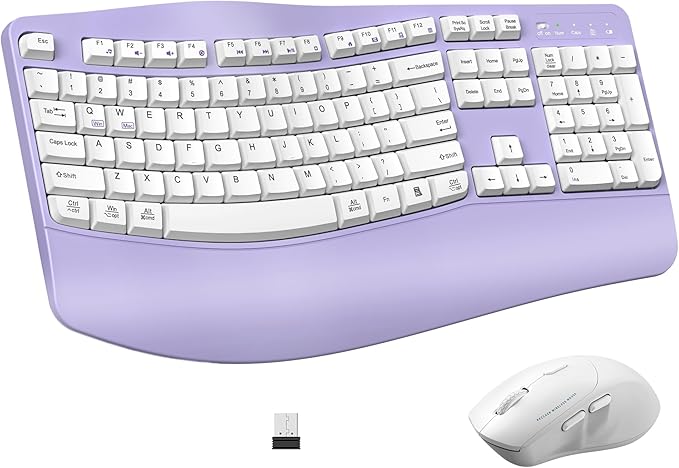 Wireless Keyboard and Mouse Combo,2.4G Full Size Ergonomic Wave Keys(Gray)