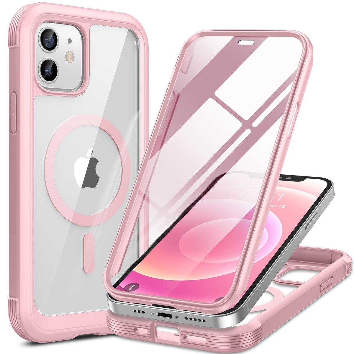 Miracase for iPhone 13 Case 6.1'',Full-Body Magnetic Clear Bumper Case with Built-in 9H Tempered Glass Screen Protector,Military Drop Protection Outdoor Phone Case — iPhone 12 Mini