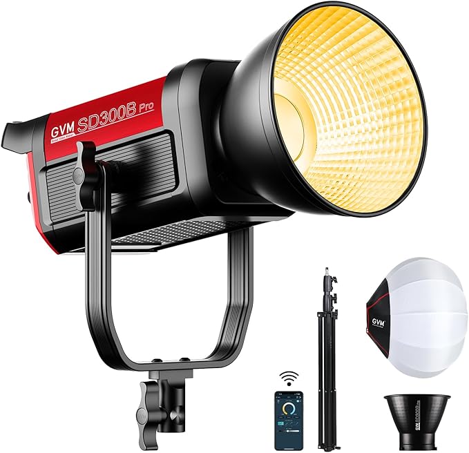 GVM 300W LED Video Light Kit with Softbox, CRI97+ Photography Lighting for Video Recording with Bowens Mount, 65000Lux/m Studio Lights with APP&DMX Control, 2700-6800K, 12 Scene Light